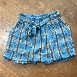 Free People High Waist Blue Plaid Shorts